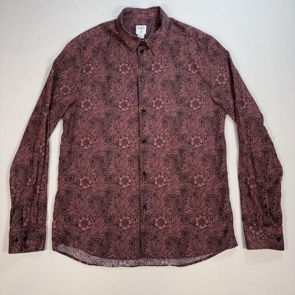 H&M x Morris & Co Shirt Men's L Red Floral Botanical Wallpaper Print Button Up
